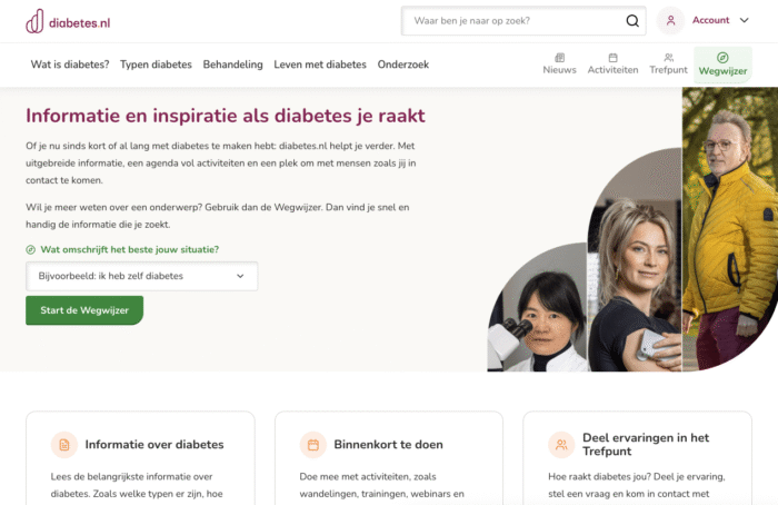 Screenshot homepagina Diabetes.nl.
