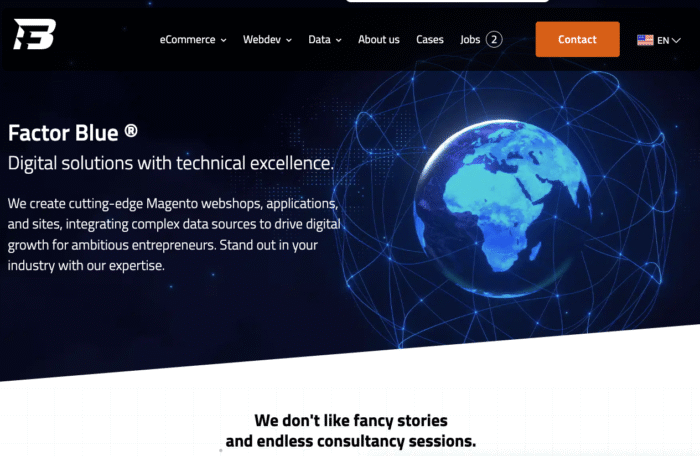 Screenshot homepagina Factor Blue.