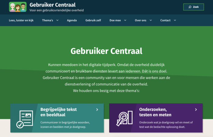 Screenshot homepagina Gebruiker Centraal.