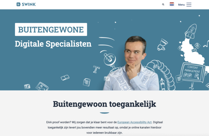 Screenshot homepagina Swink.